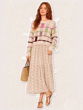 LA Hearts Mixed Message Checkered Sweater 100% cotton, Size M